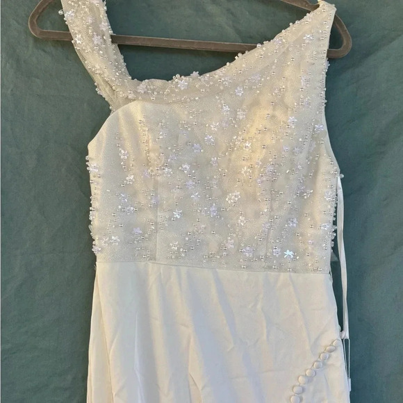 NWT MAC DUGGAL Embellished drop shoulder column gown, Ivory Sz 2 Beaded Sequins - Picture 5 of 12